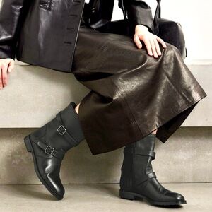 Black Leather Manolo Blahnik buckle boots